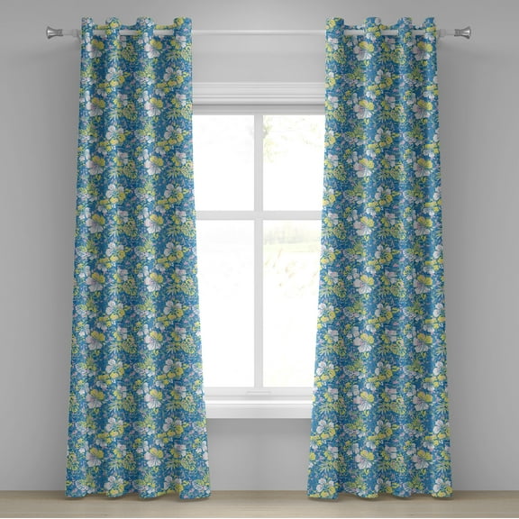 Ambesonne Camouflage Grommet Curtain, Hawaiian Foliage Nature, 50" x 120", Blue Yellow Pink