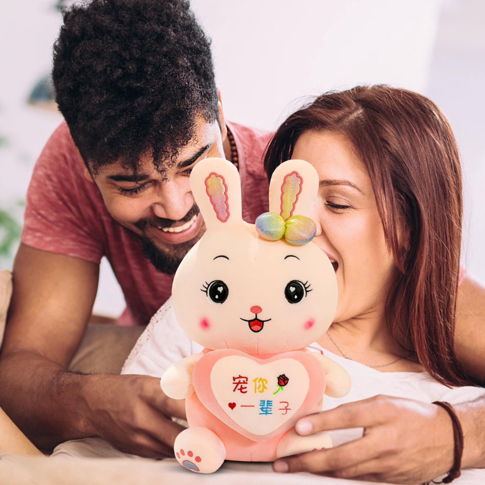 Bunny Stuffed Animal with LoveHeart, 17.7" Soft Stuffed Rabbit Plush Toy, Adorable Plushie Pillow, Ideal Birthday Easter Valentine's Day Presents for Kids, Girls and Boys, Cuddly Hugging Toy