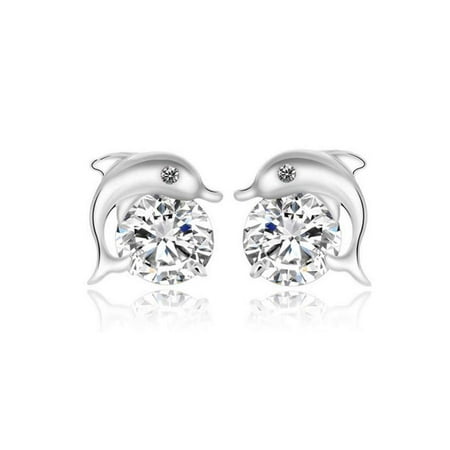 Eye Catching Earring Jewelry 1 Pair Lovely Crystal Eye Dolphin CZ Stud Earrings Women's 925 Sterling Silver Jewelry - Clearance ()