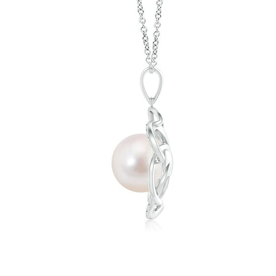 Angara - Akoya Cultured Pearl Flower Pendant with Diamonds in 14K White ...
