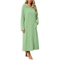 thumbnail image 5 of Women's Hooded Fleece Bathrobe Long Sleeve Cable Knit Textured Robe with Pockets Cozy Homewear for Fall Winter, 5 of 8
