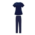thumbnail image 4 of Conjunto de uniforme de enfermería para mujeres y hombres, túnica y pantalones elásticos, manga corta, 2 bolsillos, disfraz de enfermera de hospital oscuro Sunnimix traje de trabajo de enfermera, 4 of 8