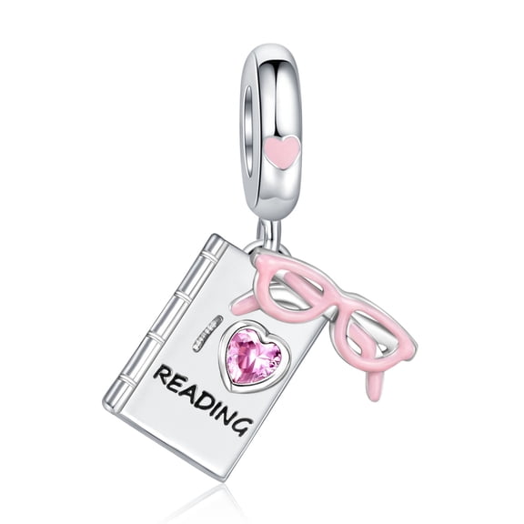 ROSIANNA 925 Sterling Silver Bracelet Charm Book and Glasses-Shaped Pendant Women's Bracelet Charm