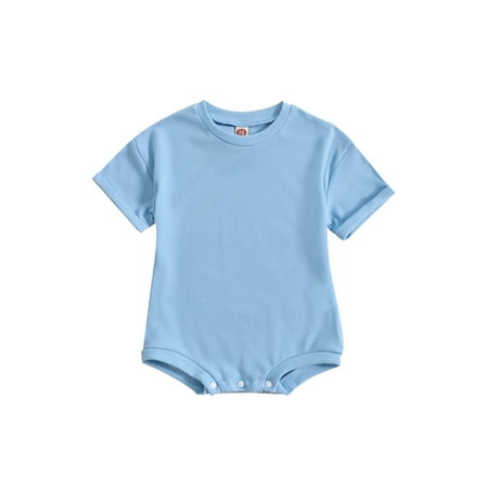 

Qtinghua Infant Newborn Baby Girls Boys Short Sleeve Romper Solid Color Jumpsuit Playsuit Summer Clothes Blue 12-18 Months