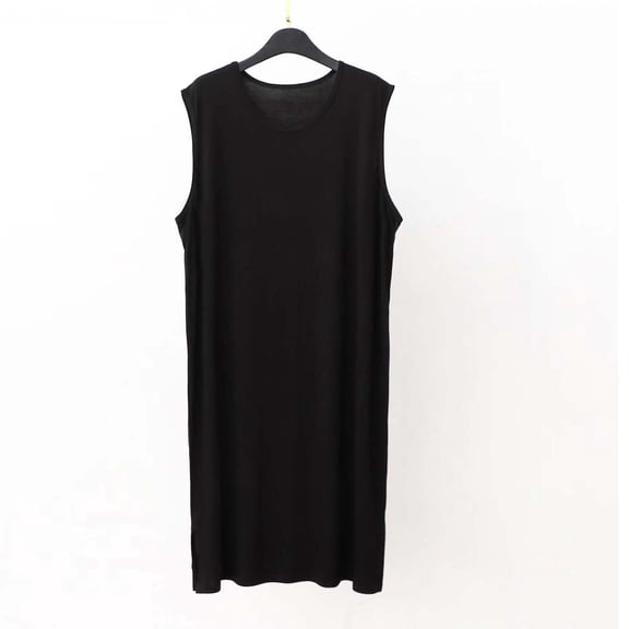 Kalauyu Men's Sleeveless Round Neck Nightshirt Loose Sleep Nightgown, Soft Loungewear Tank Nightgown with Side Slits