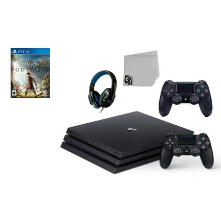 Sony PlayStation 4 Pro 1TB Gaming Console Black 2 Controller Included with Assassin's Creed Odyssey BOLT AXTION Bundle Used