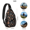 thumbnail image 5 of Sling Backpack,Halloween Dancing Skeletons and Pumpkins Pattern Sling Bag with Water Bottle Holder,Waterproof Sling Bag for Men/Women with Headphone Jack for Hiking,Travel, 5 of 6