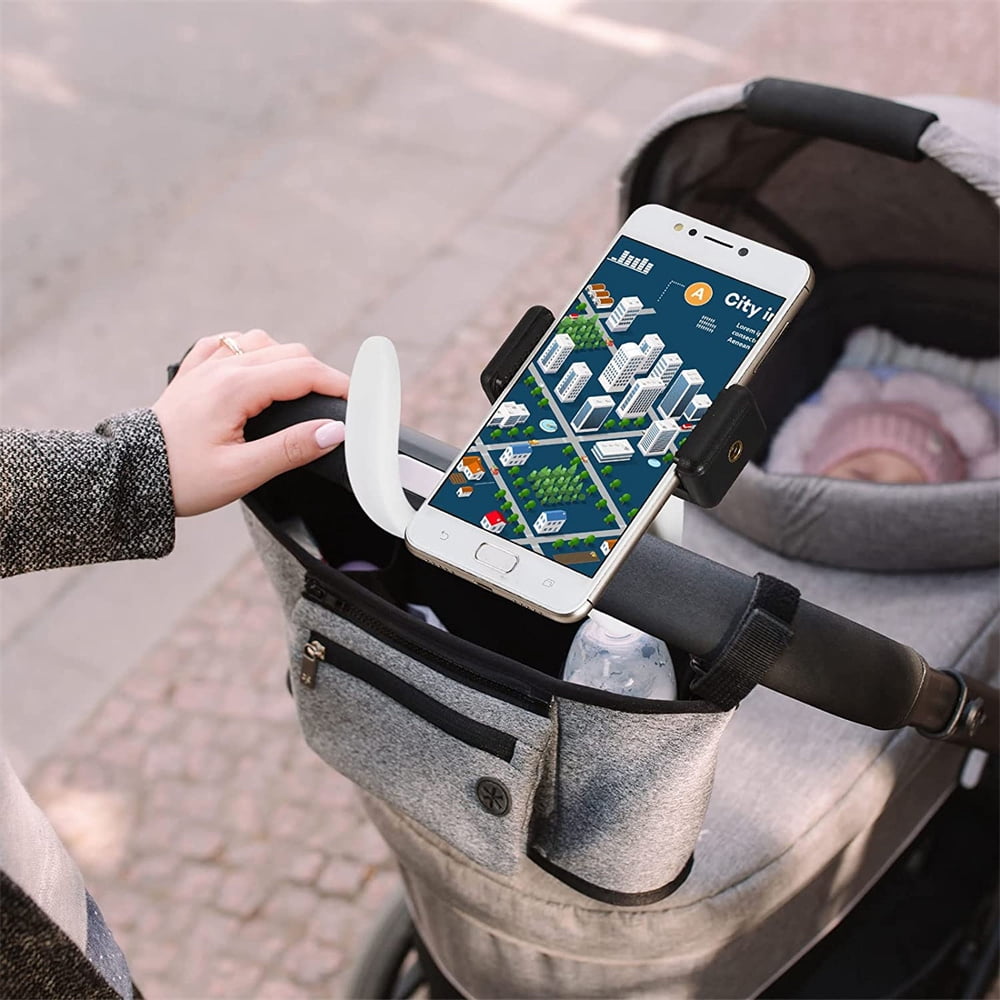 NOGIS 2 Pcs Stroller Phone Holder Portable Cell Phone Holder Stand Universal Stroller for Parent Baby Toddler Phone Clamp with Non Slip Silicone Arm Grip for Stroller Belly Bar Shopping Carts