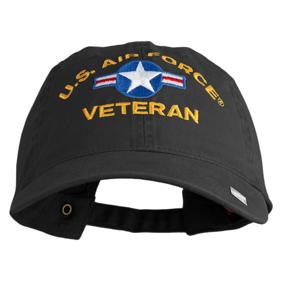 U.S. Air Force Roundel Veteran Embroidered Washed Solid Pigment Dyed Cotton Twill Brass Buckle Cap - Black OSFM