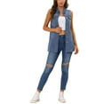 thumbnail image 2 of MODA NOVA Juniors Casual Button Down Sleeveless Pockets Mid-Long Denim Vest Blue XS, 2 of 6