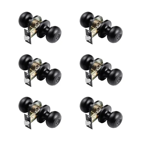 6 Pack Matte Black Door Knobs,Keyless Privacy Knobs with Round Ball and Thumb Turn Lock,Durable All-Metal Hardware for Modern Bedroom and Bathroom Decor