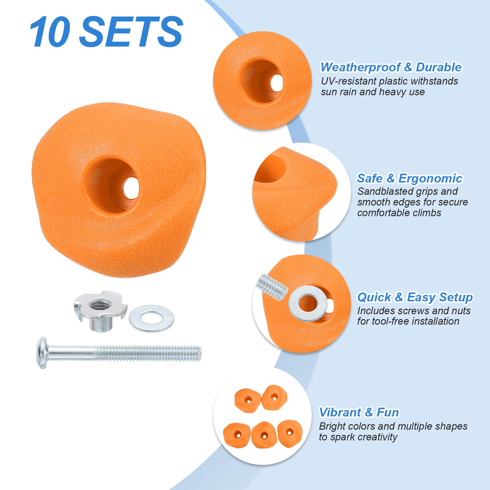 Rock Climbing Holds, 10 Pcs Climbing Rock Wall Grips with Single Holes for Playground Accessories, Yellow-B