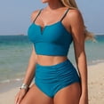 thumbnail image 4 of Ticikt Solid Color Two Piece Swimwear High Waist Bikini Tankini with Bottoms for Swimming Beach, 4 of 6