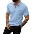 thumbnail image 2 of Blusa y camisa de manga corta con cuello vuelto para hombre, moda de color liso, manga corta, botones, media cremallera, jersey para hombre, top de poliéster, 2 of 5