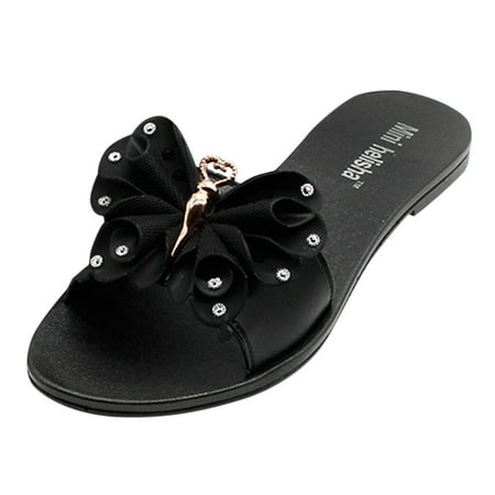 

nsendm Women Sandals Size 11w Slippers For Women Comfort Slip On Casual Bohemia Beach Sandal Women Flat Sandals New 8 Black 8
