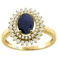 thumbnail image 1 of 14K Yellow Gold Natural HQ Blue Sapphire Ring Oval 8x6 mm Double Halo Diamond Accents, size 7, 1 of 3