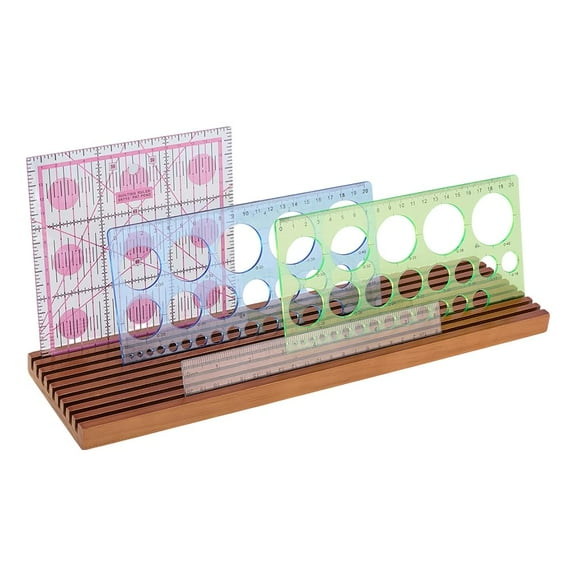 9-Slot Wooden Quilting Ruler Organizer Ruler Holder Storage Rack Rulers Stand for Quilting Rulers 4mm Grid Ruler Holder for Home Sewing Accessories and Supplies Brown 14.9x3.9 inches DIY Making