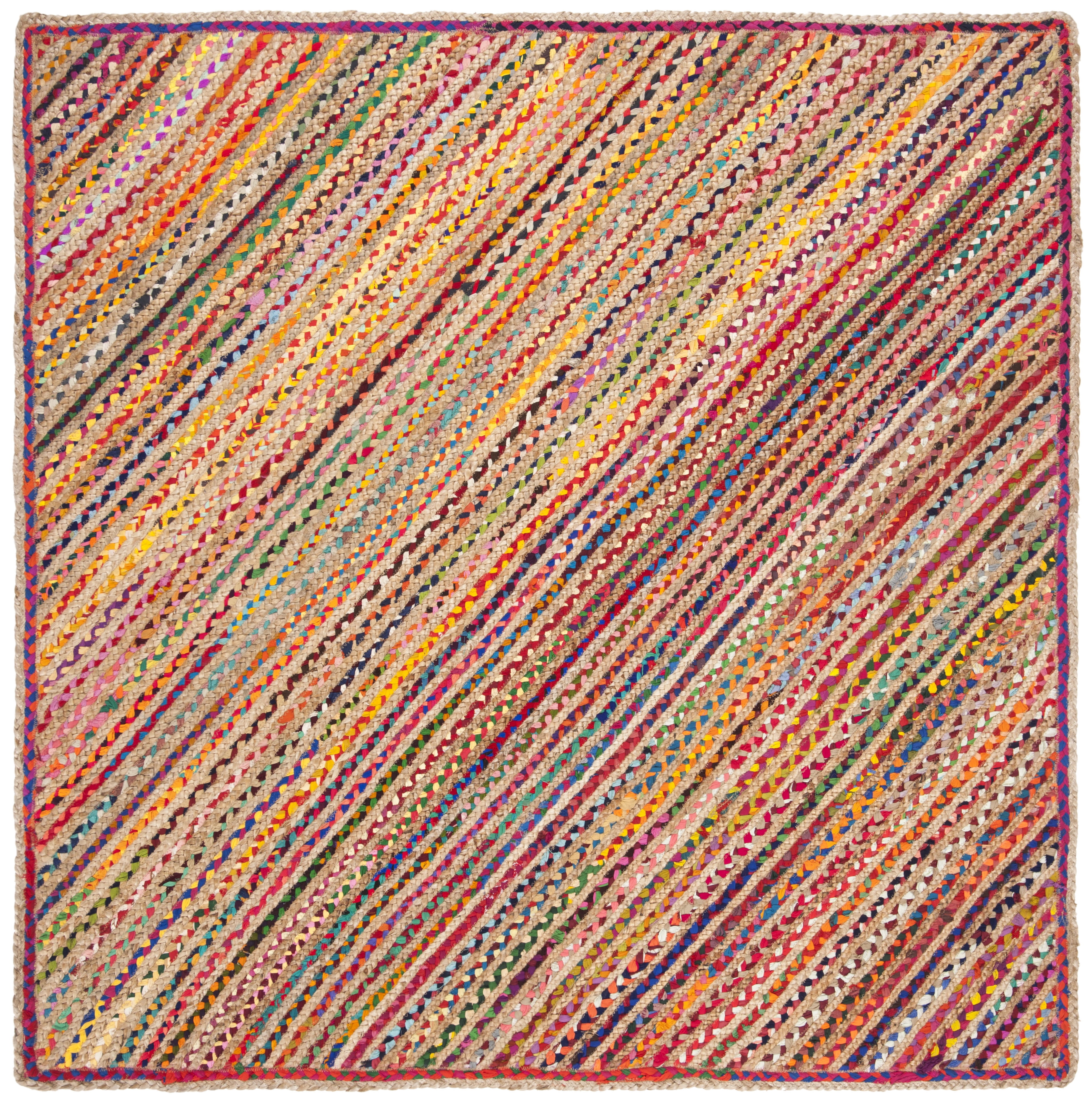 SAFAVIEH Cape Cod Jarvis Striped Area Rug, Natural/Red, 6' x 6' Square