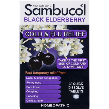 Sambucol Black Elderberry Cold & Flu Relief Quick Dissolve Tablets, 30 (Best Homeopathic Medicine For Vertigo)