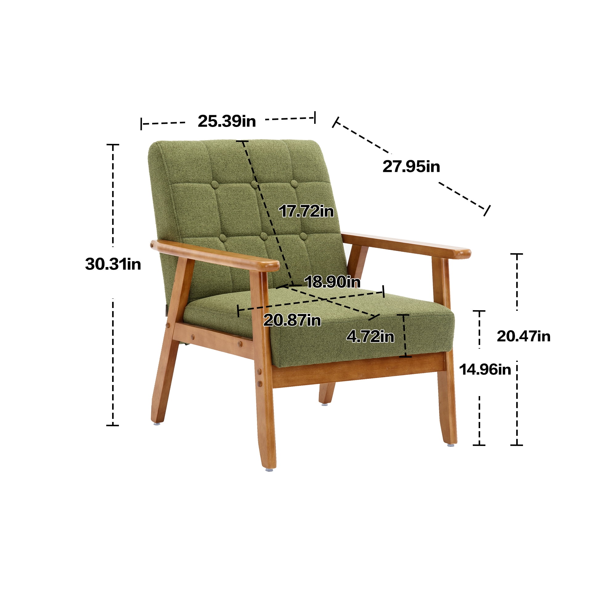Miniyam Mid Century Modern Accent Chair with Wood Frame,Linen Fabric Single Reading Chair,Armchair for Living Room Bedroom Home Belcony Office,Green