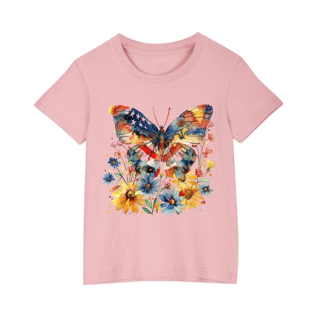 Birdeem Chemises pour Filles Tout-Petits Enfants Garçons Filles T-Shirt en Coton Mode Mignon Col Rond Imprimé Jour de l'Indépendance Tee Manches Courtes