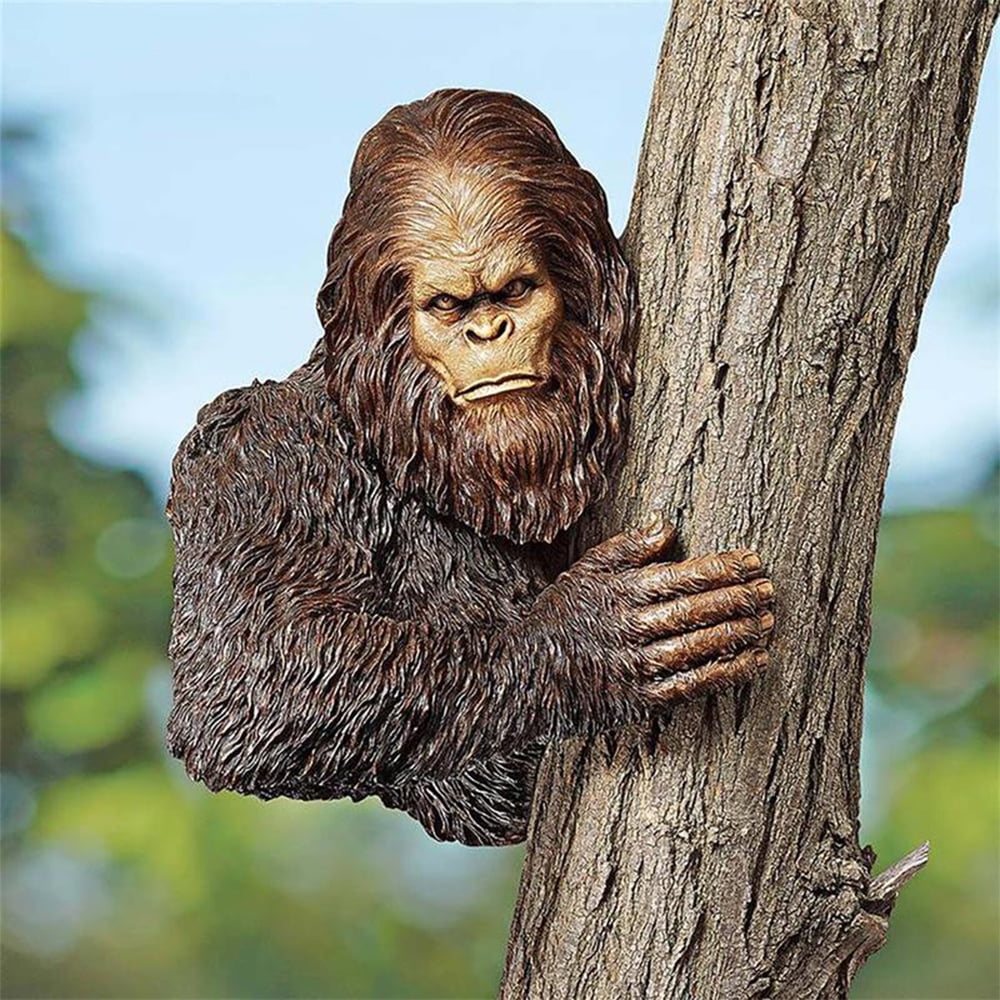 Bigfoot The Bashful Yeti Tree Statue - Whimsical Cartoon Orangutan Sculpture Tree Hugger Decor