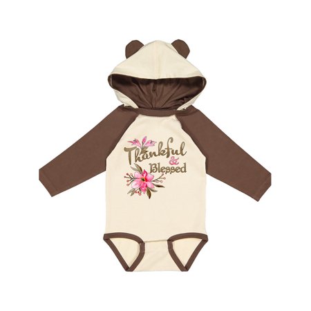

Inktastic Thankful and Blessed Inspirational Saying with Pink Flowers Gift Baby Boy or Baby Girl Long Sleeve Bodysuit