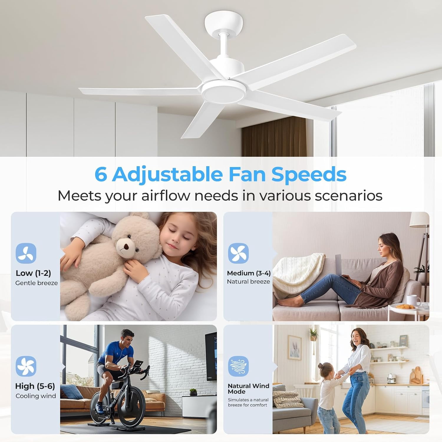 44 Inch White 5-Blade Modern Ceiling Fan with 3CCT Dimmable LED Light, Reversible DC Motor, Remote & 2/4/8H Timer for Bedroom Living Room Kitchen