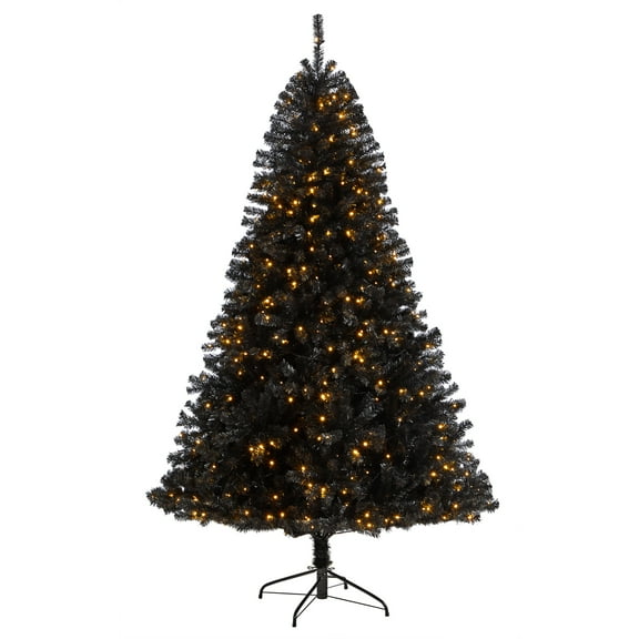 Nearly Natural Clear Prelit LED Black Decorated Fir Christmas Tree, with 1428 Tips 7'