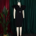 thumbnail image 3 of AURA Plus Size Midi Bodycon Dress Round Neck Ruffle Sleeve Rhinestone Hollow High Waist Elegant Party Dress, 3 of 8