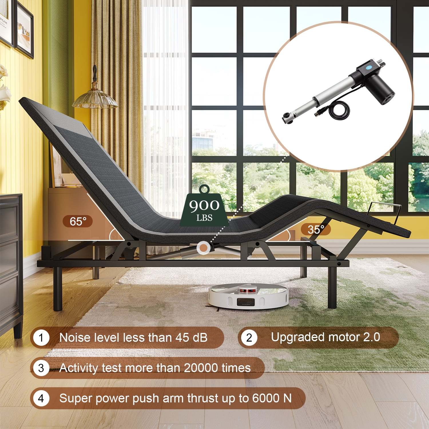 Amolife Basic Queen Size Ergonomic Adjustable Bed Frame Base with Upgraded Motor 2.0, Independent Head & Foot Incline, Wireless Remote Control, Base Only