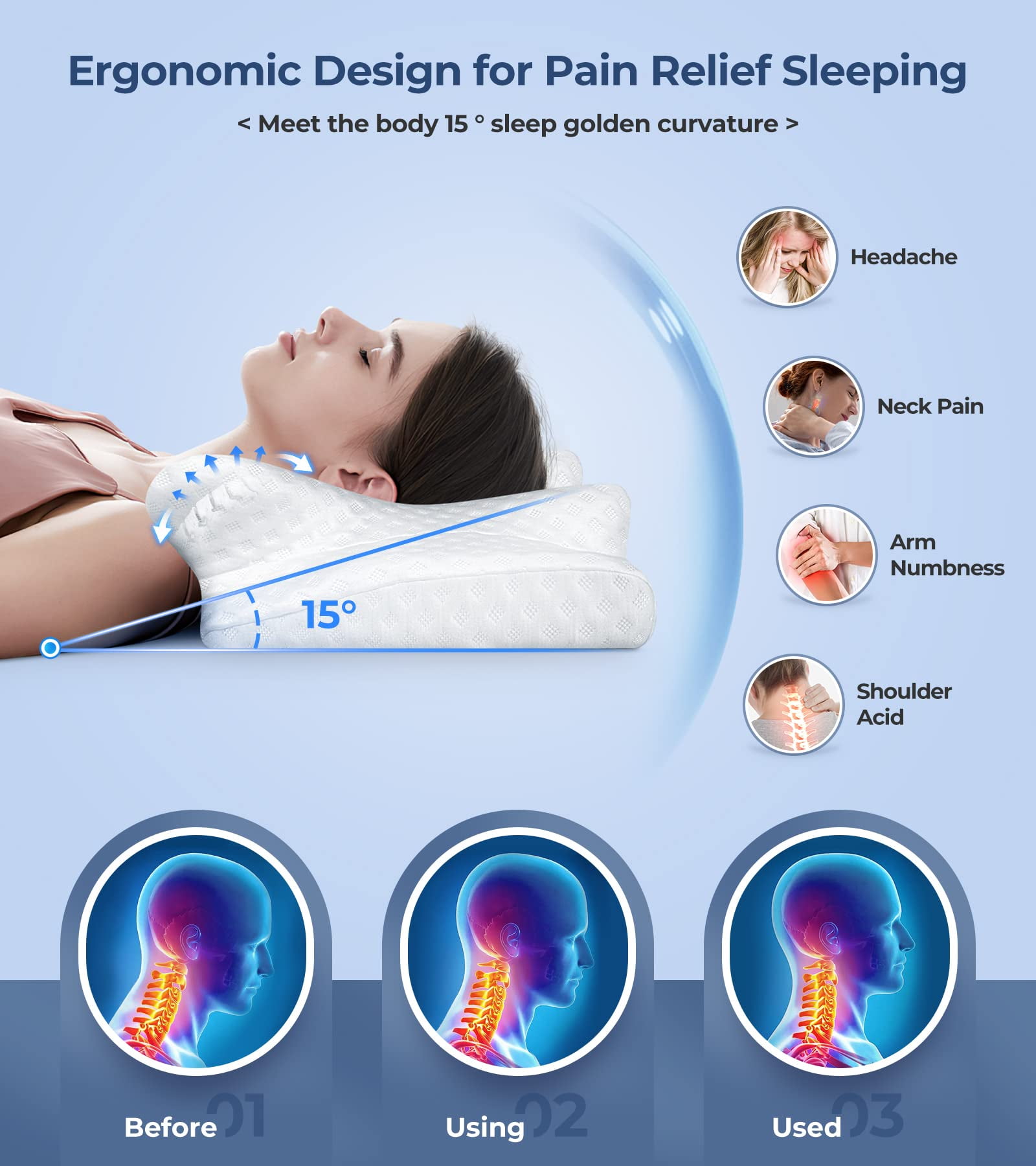 QUTOOL Memory Foam Cervical Sleeping Pillow for Neck Pain Relief