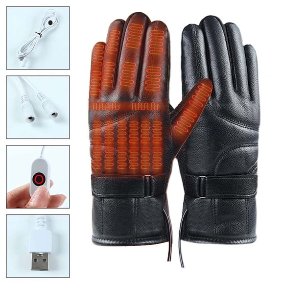 USB Heated Gloves- Windproof PU Winter Gloves, , Outdoor Cold Weather Mittens for Men & Women