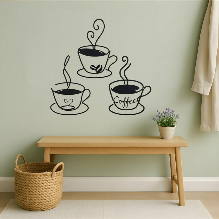 HELLOYOUNG 8.6 Inch 3pcs Vintage Coffee Mug Metal Wall Sculpture  Wall Art  - Rustic Heart-Adorned Coffee Mug Art Prints Decor Waterproof &  Rust-Resistant for Kitchen Cafe Artwork - Walmart.com