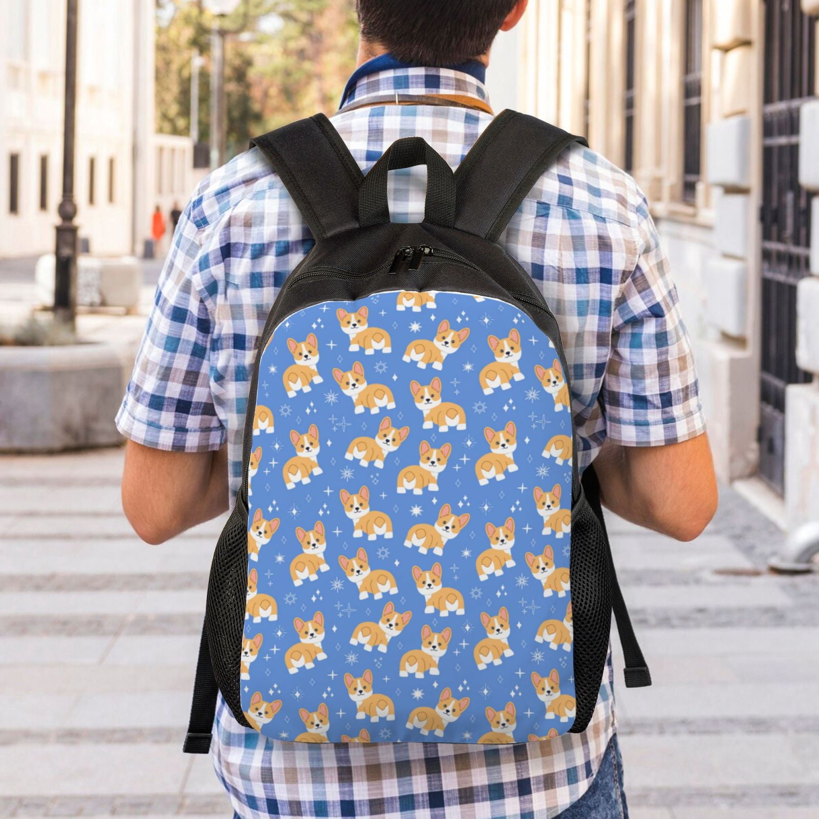 Xecao Kawaii Corgi Print School Backpack with Laptop Compartment Small Travel Laptop Backpack for Women Men Waterproof College Backpack Simple School Bag