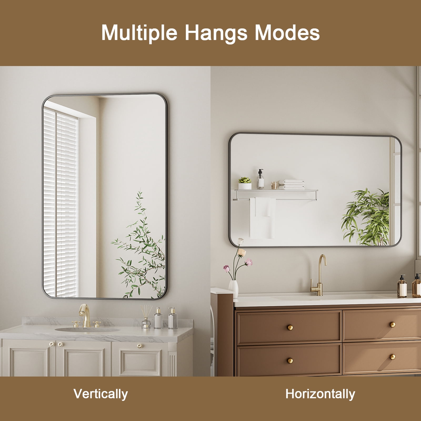 SHATTERVIEW 30"x60" Bathroom Mirror Wall-Mounted Vanity Mirror with Rectangular Metal Frame, Black