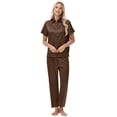 thumbnail image 5 of Usloyux Women's 2 Piece Outfits Short Sleeve Collared Shirt and Pants Matching Lounge Set Solid Casual Tracksuit with Elastic Waist, Coffee L, 5 of 8
