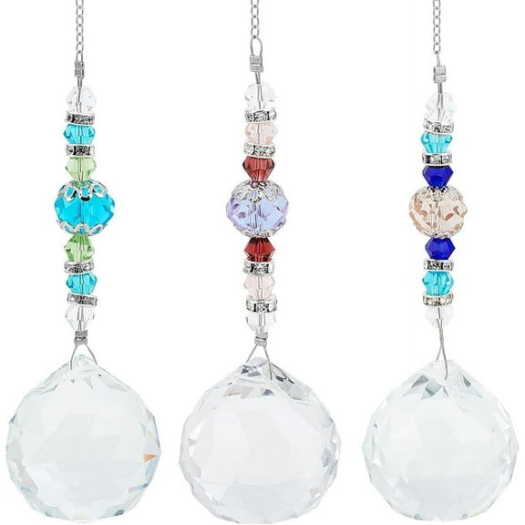 3Pcs 38mm Clear Crystal Suncatchers Round Ball Chandelier Parts Drop Pendants 3 Colors Hanging Glass Prisms for Home Garden Decorations Window