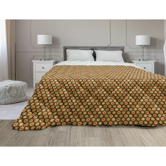 Burnt Orange Down Alternative Comforter, Abstract Tribal Themed Pattern of Vertical Design Forms Print, Microfiber Quilt for All Season, 5 Sizes, Pale Blue and Dark Teal, by Ambesonne