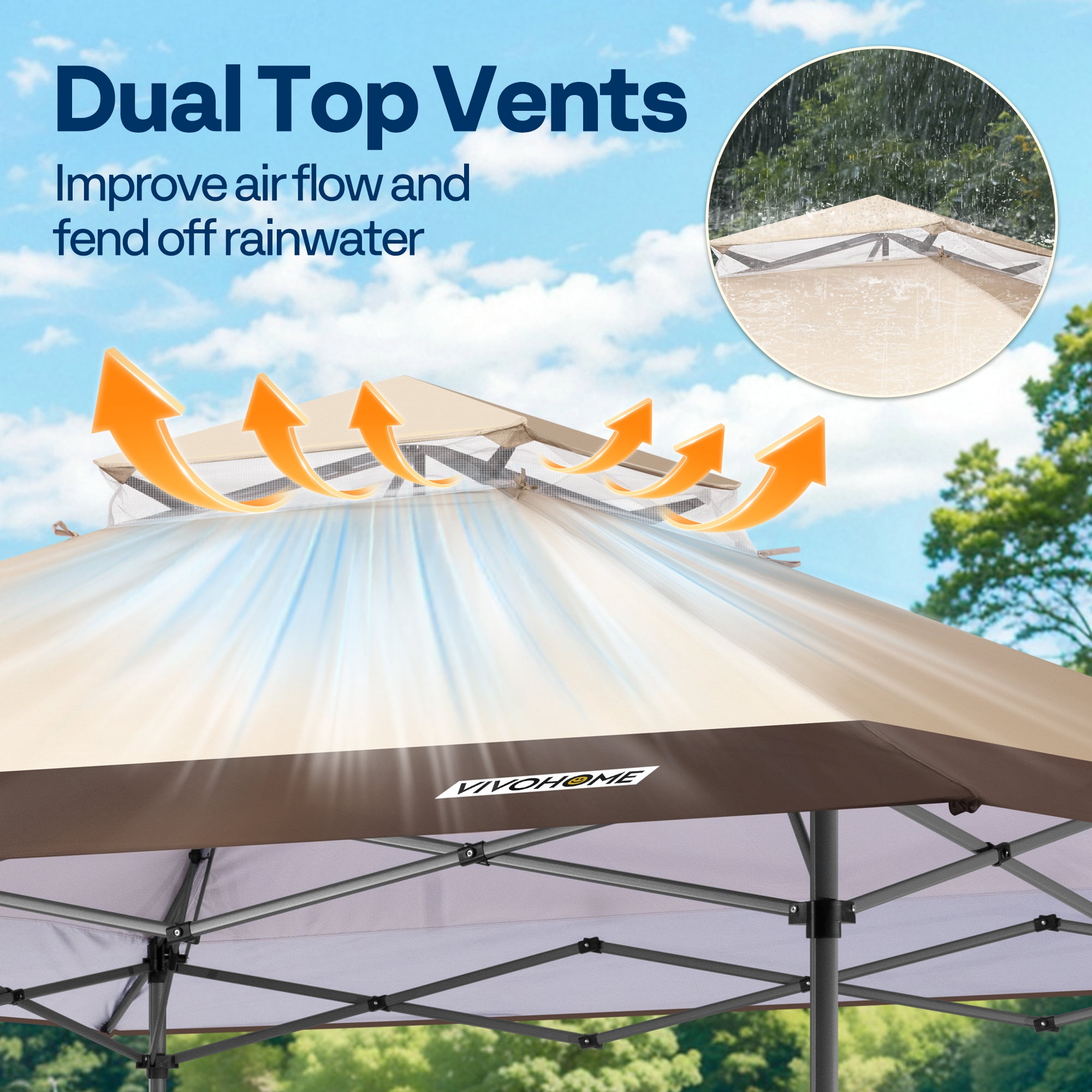 SPECSTAR 13x13ft Pop Up Gazebo One Push Setup Outdoor Canopy Tent Heavy Duty with Wheel Carry Bag, Center Lock and 4 Sandbags, 169 Square Feet of Shade, Beige