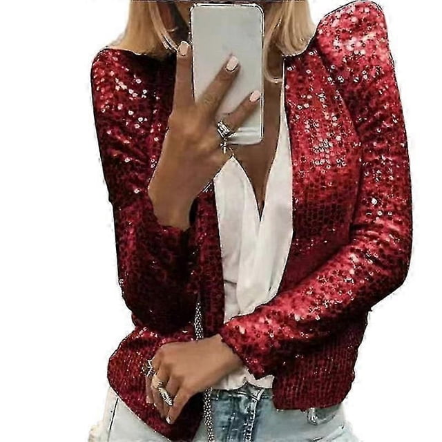 Party Blazer Sequin Decoration Crew Neck Long Sleeves Slim Fit Cardigan Dress Up Streetwear Women Op