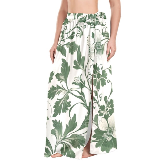 FORMRS Womens Beach Sarong Semi-Sheer Bikini Wrap Skirt Swimsuit Cover-ups, Green Floral