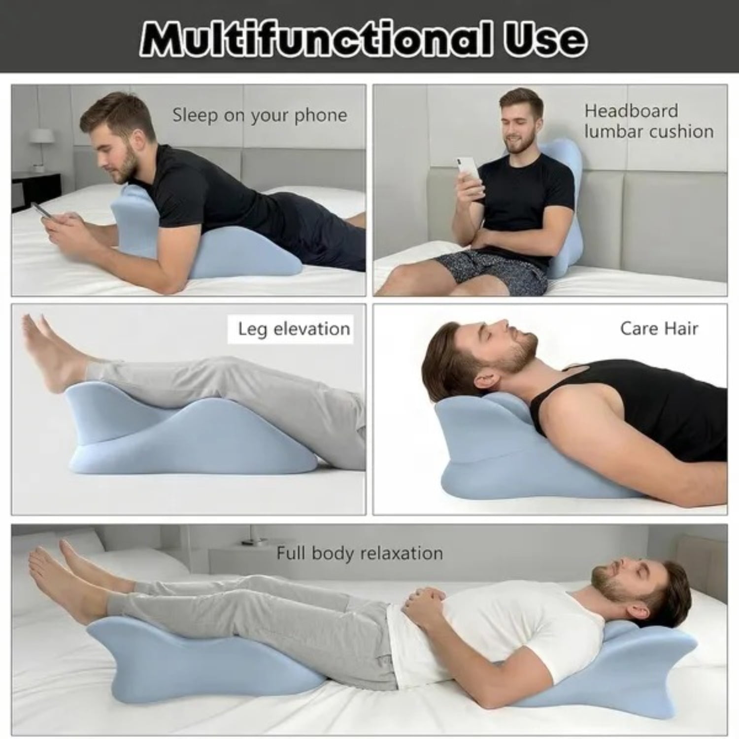 Wedge Pillow Memory Foam 27 Degree Angled Support Multi Position for Waist Neck Reading Relax