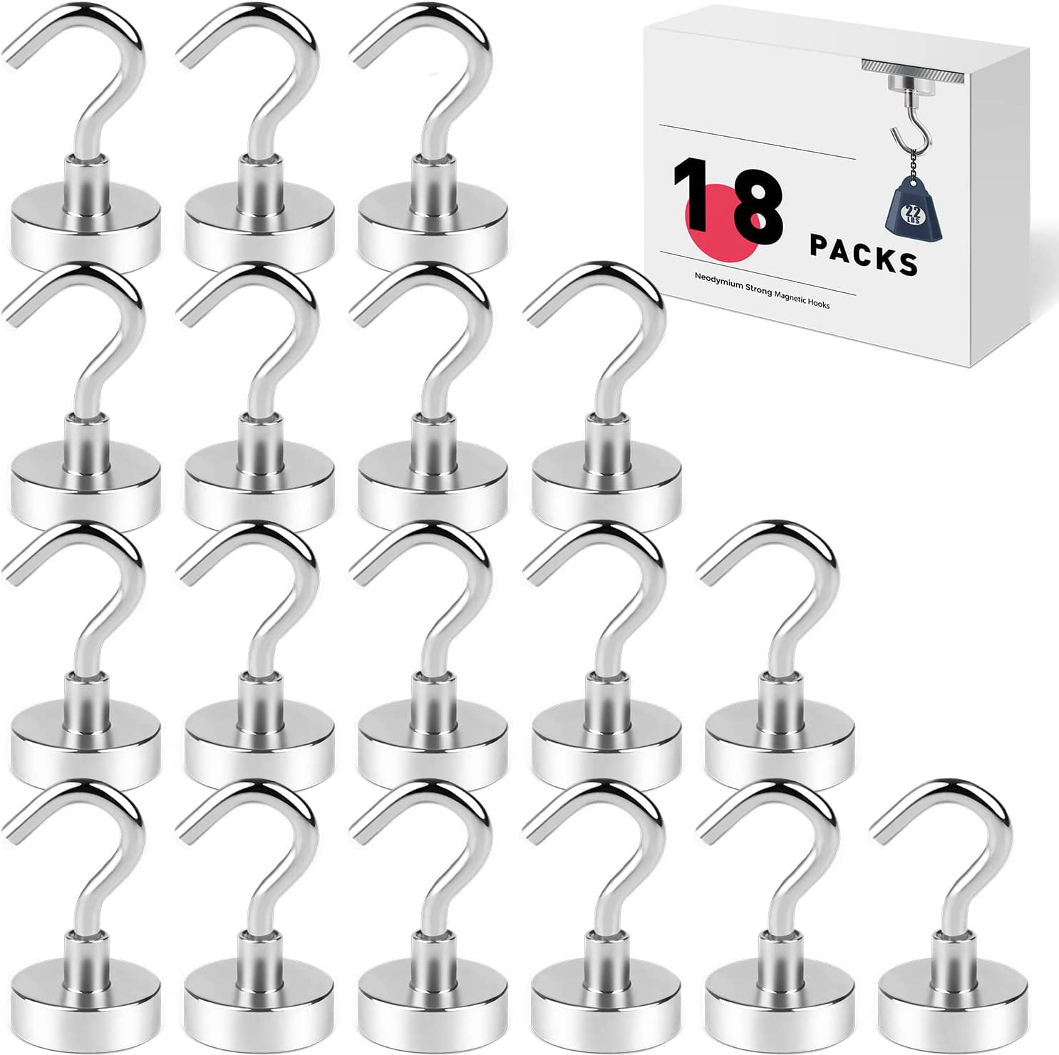 Durable 12pcs Magnetic Hooks Neodymium Strong 22Lbs Rare Earth Magnets Heavy Duty with Hook for Refrigerator,Ceiling Magnets for Hanging for Home Office Workplace Color : 12pcs Black Color 