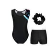 thumbnail image 2 of Venjoe Kids Girls 3 Piece Gymnastics Leotards Outfits Sparkling Ballet Dance Unitards with Shorts Cyan&Black 10, 2 of 7