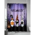 thumbnail image 5 of Gnomes Halloween Shower Curtain, Purple Pumpkin Black Cat Bat Bathroom Decor Curtains Set with Hooks, Waterproof Fabric Home Accessories， Stall 36 X 72 Inch, 5 of 6