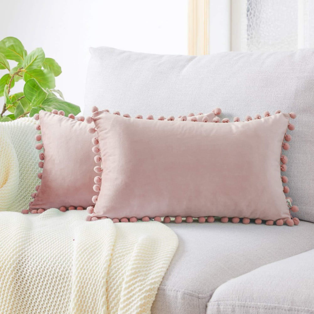 Velvet Cushion Cover Soft Pom Pom Ball Fringed Home Decor Sofa Throw Pillow Case 