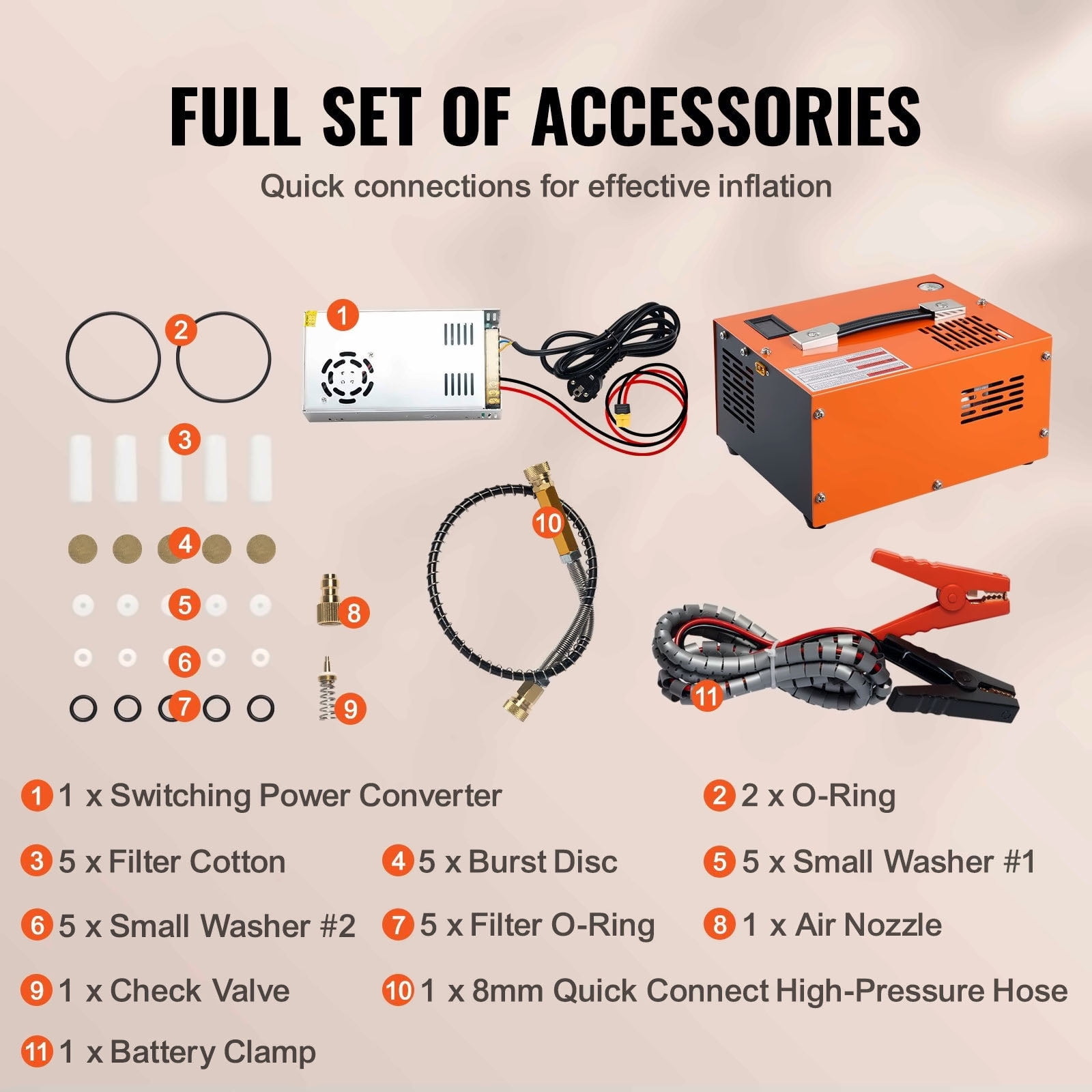 PCP Air Compressor 4500PSI, Portable 30Mpa Air Pump with AC/DC Converter