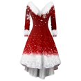 thumbnail image 2 of Christmas Dresses for Women Women's Fashion V-neck Casual Slim Christmas Printed Party Long Sleeve Dresses with Fur Collar for Christmas Party,Hot Pink,XL, 2 of 4