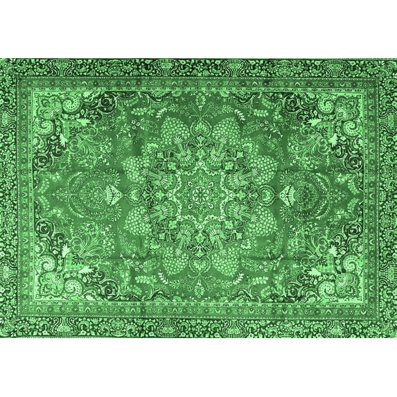 Ahgly Company Indoor Rectangle Medallion Emerald Green Traditional Area Rugs, 6' x 9'